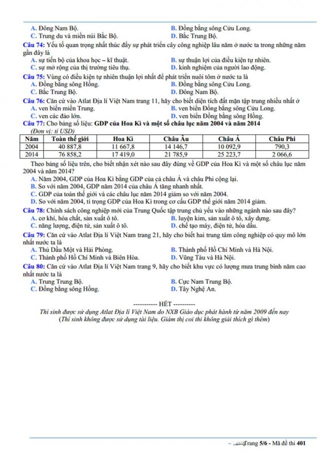 Đề thi thử môn Địa lý thptqg năm 2018 trường Yên Lạc & Trần Phú – Vĩnh Phúc trang 5