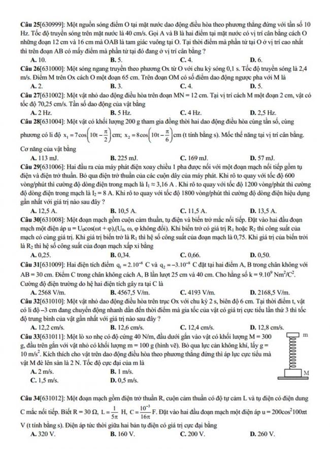 Đề thi thử môn Lý thptqg năm 2018 trường chuyên Phan Bội Châu – Nghệ An 2