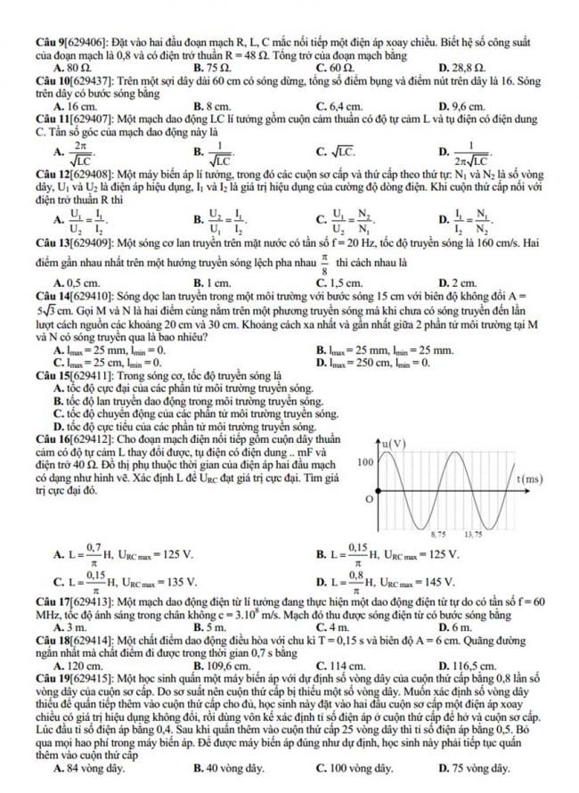 Đề thi thử môn Lý thptqg năm 2018 trường Đào Duy Từ – Hà Nội 1