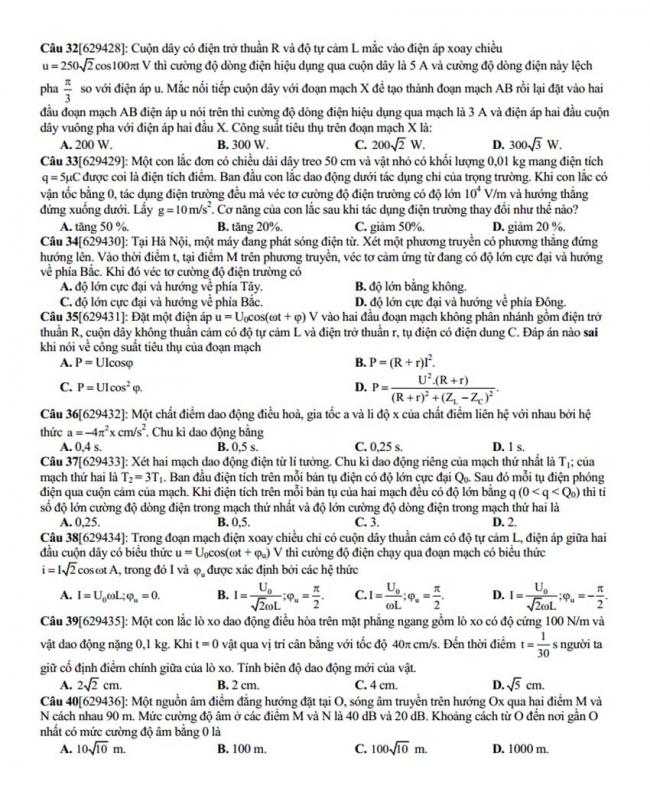 Đề thi thử môn Lý thptqg năm 2018 trường Đào Duy Từ – Hà Nội 3