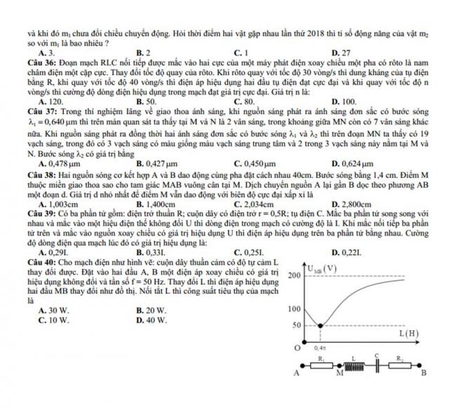 Đề thi thử môn Lý thptqg năm 2018 trường Đinh Tiên Hoàng – Yên Bái 3