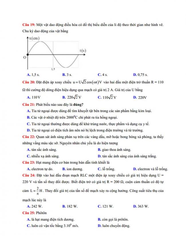 Đề thi thử môn Lý thptqg năm 2018 trường Nguyễn Khuyến – Bình Dương 2