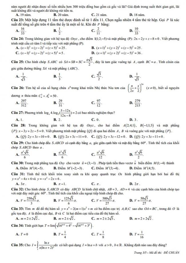 Đề thi thử môn Toán thptqg năm 2018 trường Chuyên Hùng Vương - Gia Lai lần 1 trang 3