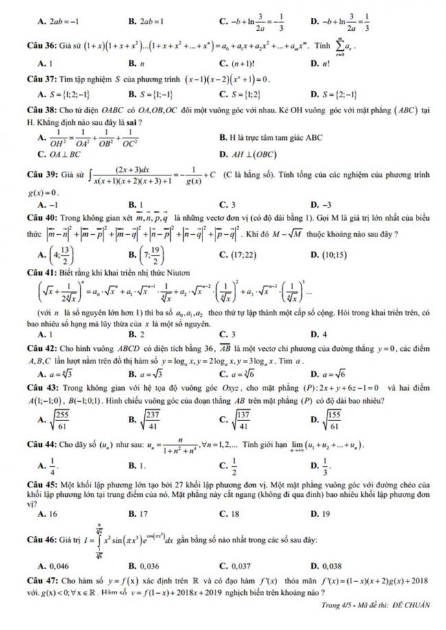 Đề thi thử môn Toán thptqg năm 2018 trường Chuyên Hùng Vương - Gia Lai lần 1 trang 4