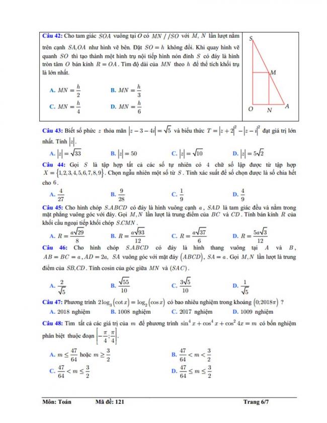 Đề thi thử môn Toán thptqg năm 2018 trường Chuyên Tiền Giang lần 2 trang 6