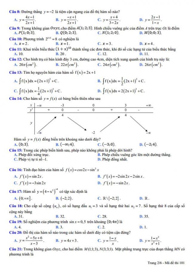 Đề thi thử môn Toán thptqg năm 2018 trường Nguyễn Viết Xuân - Vĩnh Phúc lần 3 trang 2