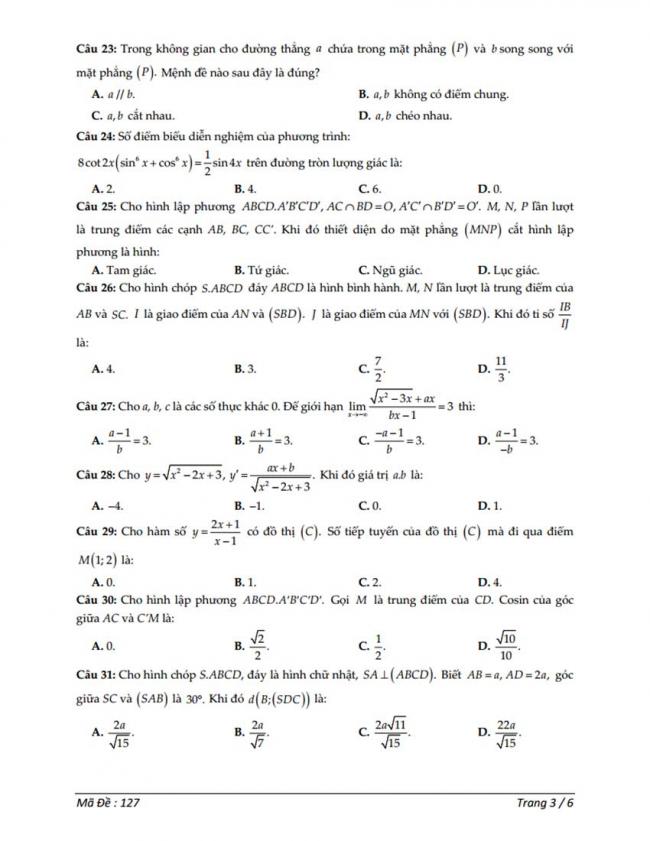 Đề thi thử môn Toán thptqg năm 2018 trường Ngyễn Huệ - Ninh Bình lần 3 trang 3
