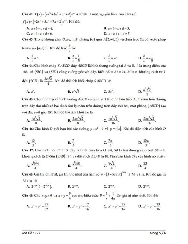 Đề thi thử môn Toán thptqg năm 2018 trường Ngyễn Huệ - Ninh Bình lần 3 trang 5