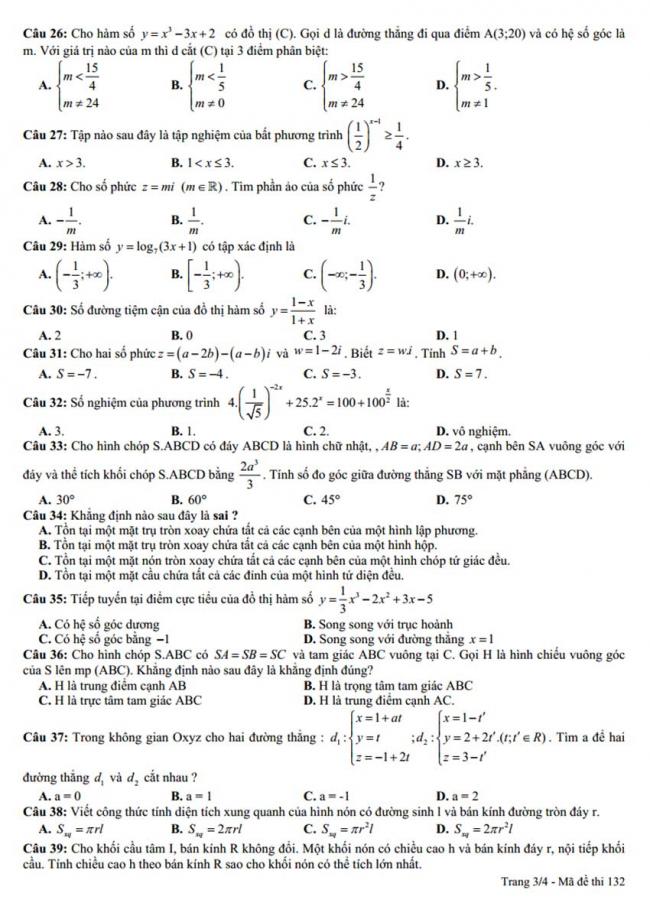 Đề thi thử môn Toán thptqg năm 2018 trường Tây Thụy Anh - Thái Bình lần 2 trang 3