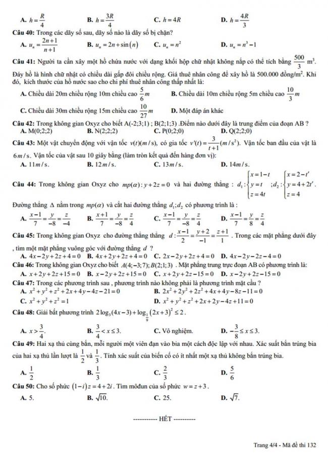 Đề thi thử môn Toán thptqg năm 2018 trường Tây Thụy Anh - Thái Bình lần 2 trang 4
