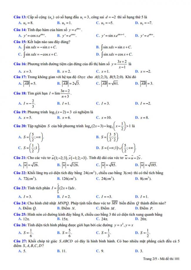 Đề thi thử môn Toán thptqg năm 2018 trường Trần Phú - Yên Lạc - Vĩnh Phúc lần 2 trang 2