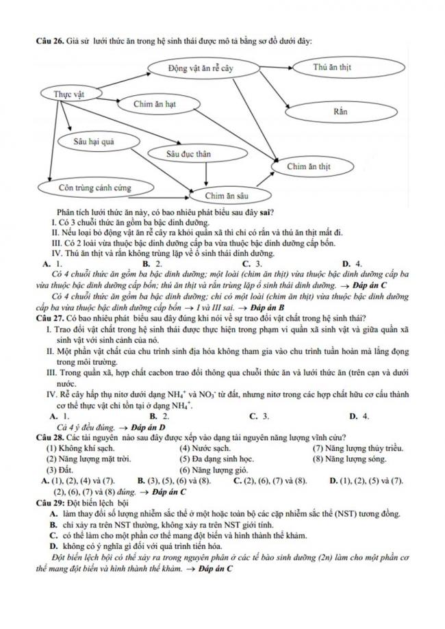 Đáp án Đề thi thử môn Sinh thptqg năm 2018 trường Chuyên Bến Tre trang 4