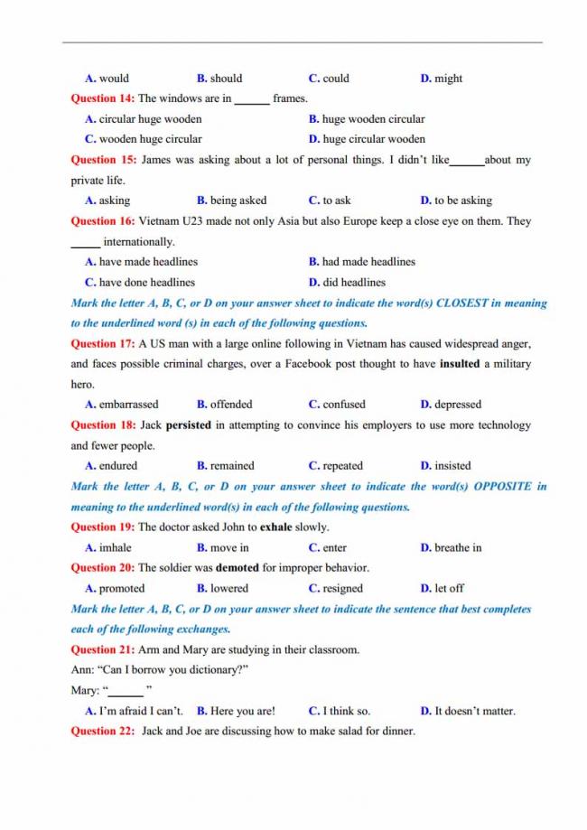 Đề thi thử môn Anh thptqg năm 2018 trường THPT chuyên DH Sư Phạm Hà Nội trang 2