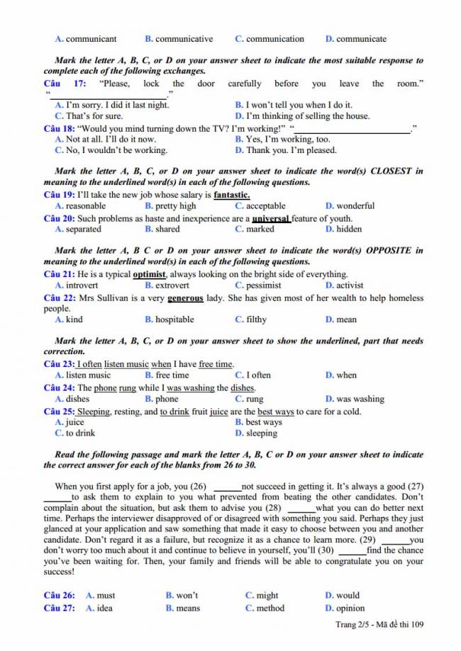 Đề thi thử môn Anh thptqg năm 2018 trường THPT Đồng Đậu Vĩnh Phúc trang 2