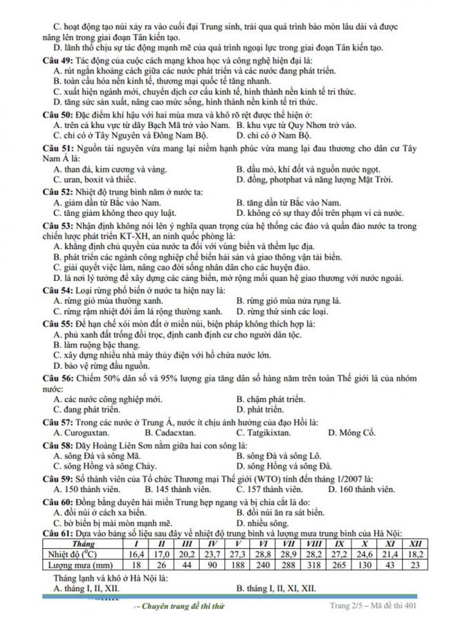 Đề thi thử môn Địa lý thptqg năm 2018 trường Yên Lạc – Vĩnh Phúc trang 2