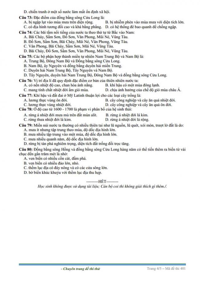 Đề thi thử môn Địa lý thptqg năm 2018 trường Yên Lạc – Vĩnh Phúc trang 4