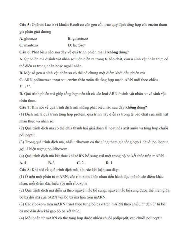 Đề thi thử môn Sinh thptqg năm 2018 trường Hà Huy Tập – Nghệ An trang 2