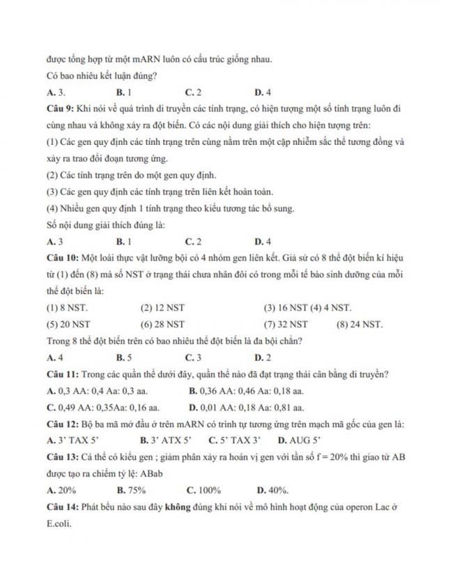 Đề thi thử môn Sinh thptqg năm 2018 trường Hà Huy Tập – Nghệ An trang 3