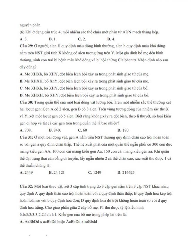 Đề thi thử môn Sinh thptqg năm 2018 trường Hà Huy Tập – Nghệ An trang 7