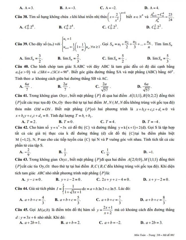 Đề thi thử môn Toán thptqg năm 2018 trường Hương Khê - Hà Tĩnh lần 1 trang 5