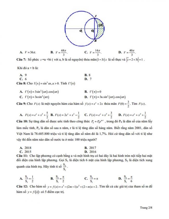Đề thi thử môn Toán thptqg năm 2018 trường Kinh Môn - Hải Dương lần 2 trang 2