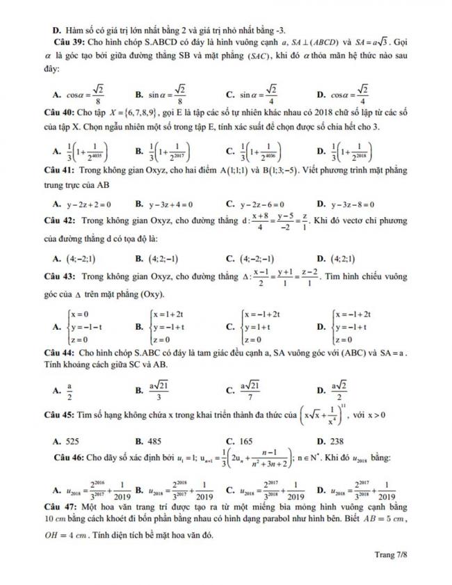 Đề thi thử môn Toán thptqg năm 2018 trường Kinh Môn - Hải Dương lần 2 trang 7