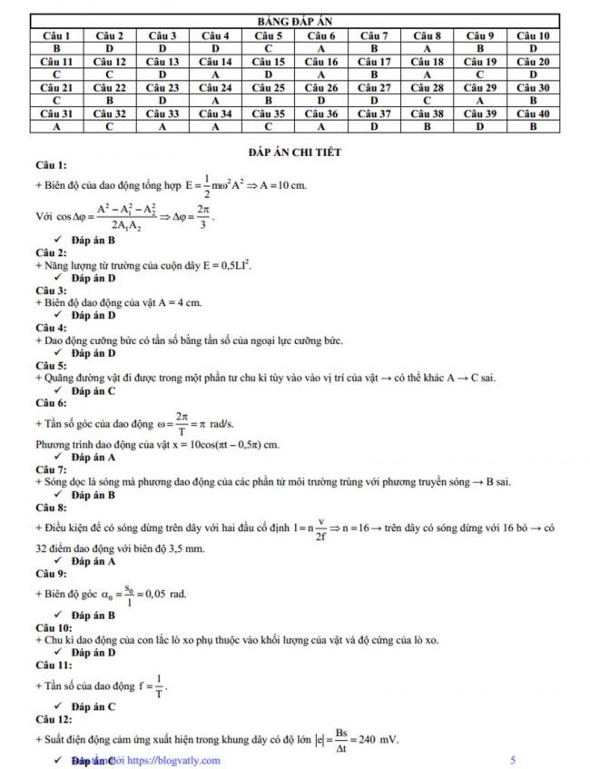Đáp án Đề thi thử môn Lý thptqg năm 2018 trường Việt Trì – Phú Thọ