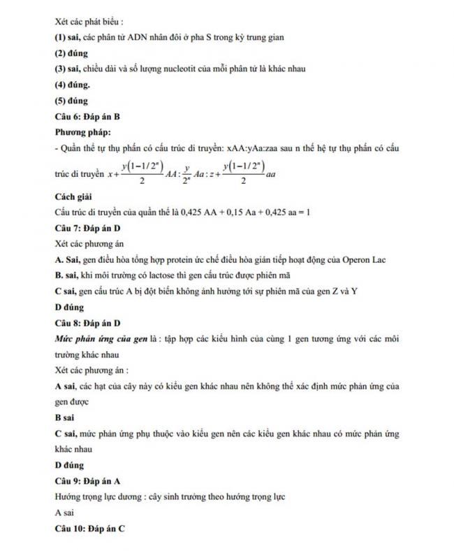 Đáp án Đề thi thử môn Sinh thptqg năm 2018 trường Chuyên Hà Giang – Hà Giang trang 2