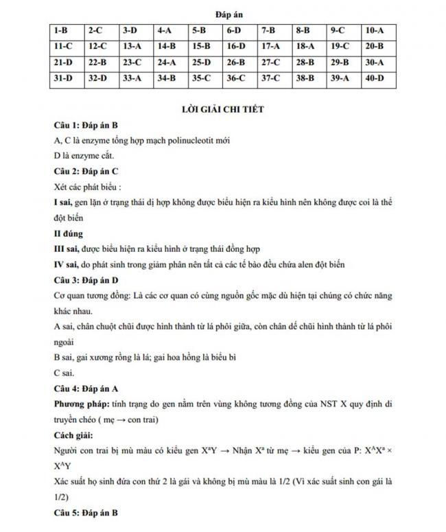 Đáp án Đề thi thử môn Sinh thptqg năm 2018 trường Chuyên KHTN – Hà Nội trang 1