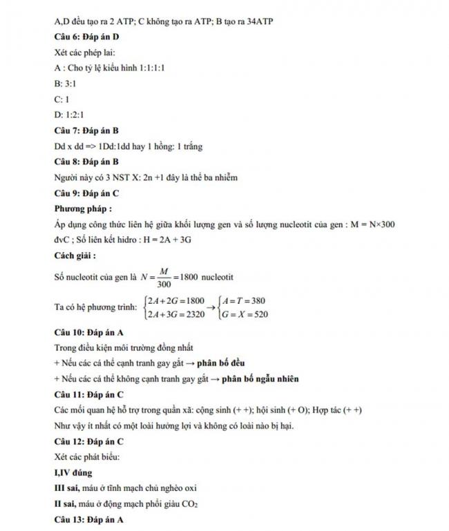 Đáp án Đề thi thử môn Sinh thptqg năm 2018 trường Chuyên KHTN – Hà Nội trang 2