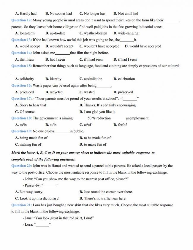Đề thi thử môn Anh thptqg năm 2018 tỉnh Hải Dương trang 2