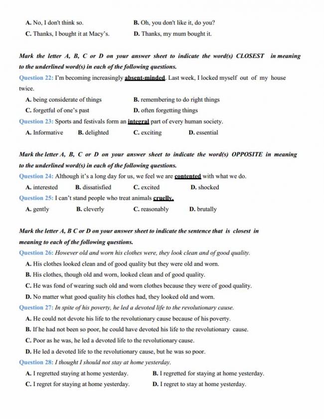 Đề thi thử môn Anh thptqg năm 2018 tỉnh Hải Dương trang 3