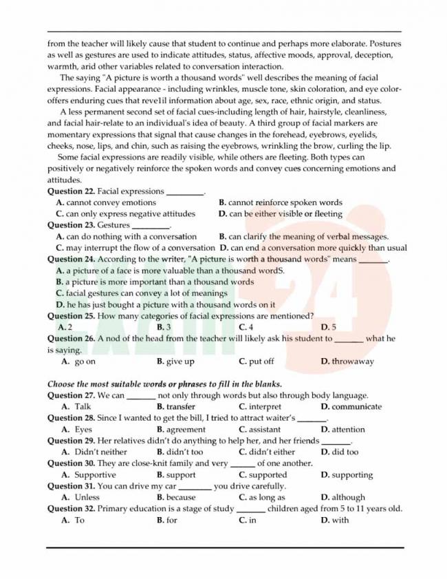 Đề thi thử môn Anh thptqg năm 2018 trường THPT Hoa Lư Ninh Bình trang 3