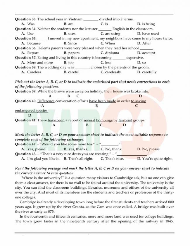 Đề thi thử môn Anh thptqg năm 2018 trường THPT Hoa Lư Ninh Bình trang 4