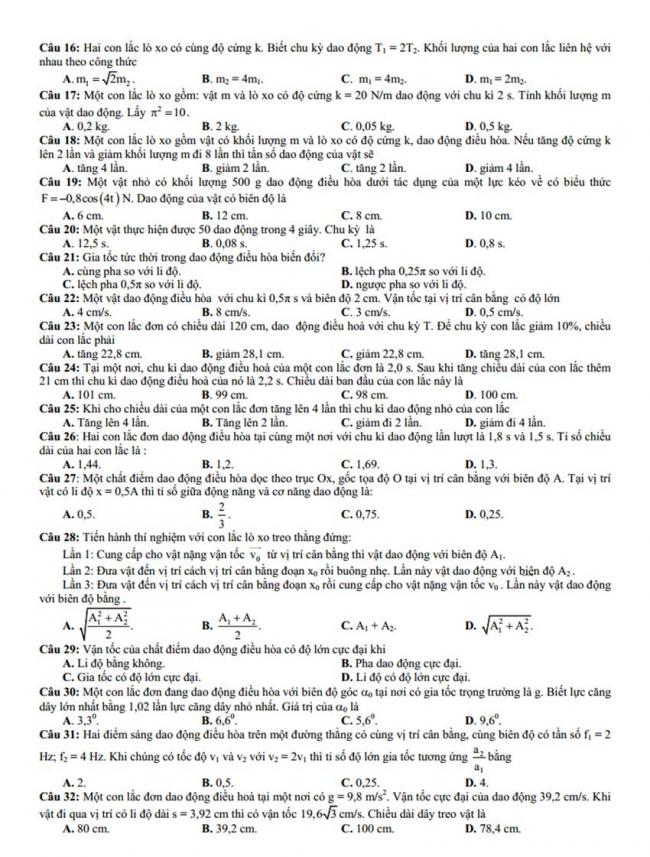 Đề thi thử môn Lý thptqg năm 2018 trường Anh Sơn I – Nghệ An 1