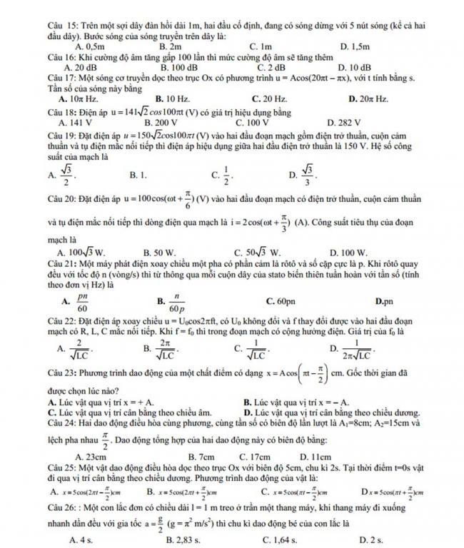 Đề thi thử môn Lý thptqg năm 2018 trường chuyên Lam Sơn – Thanh Hóa 1