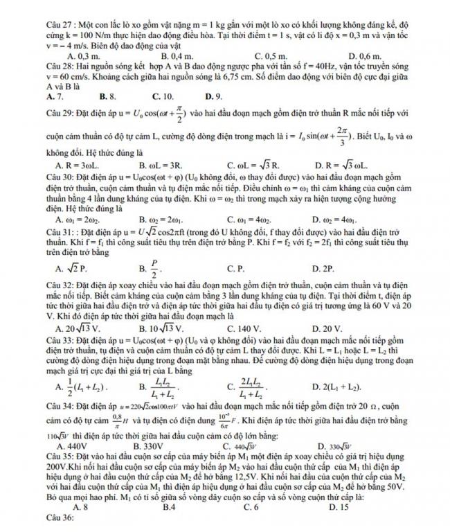 Đề thi thử môn Lý thptqg năm 2018 trường chuyên Lam Sơn – Thanh Hóa 2