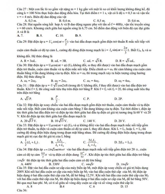 Đề thi thử môn Lý thptqg năm 2018 trường Triệu Sơn 5 – Thanh Hóa 2