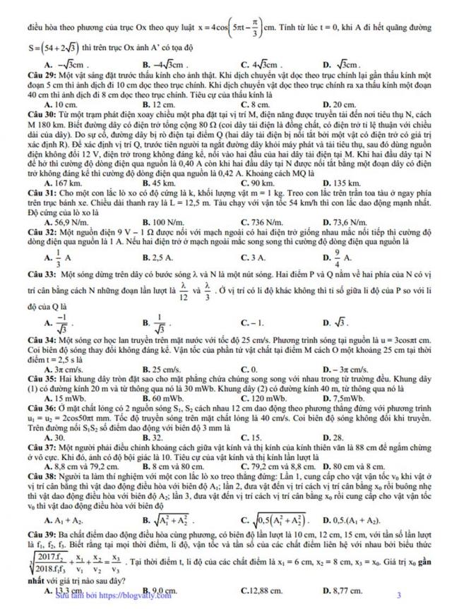 Đề thi thử môn Lý thptqg năm 2018 trường Việt Trì – Phú Thọ 2