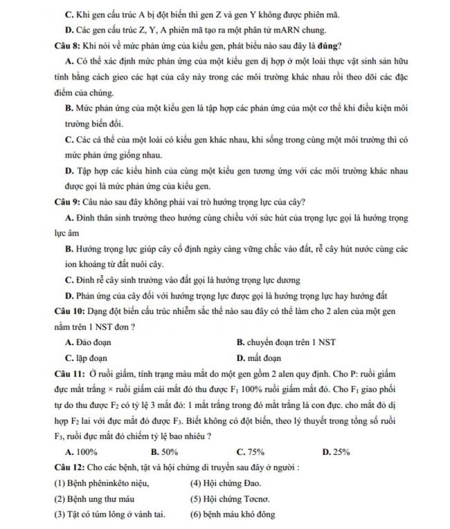 Đề thi thử môn Sinh thptqg năm 2018 trường Chuyên Hà Giang – Hà Giang trang 2