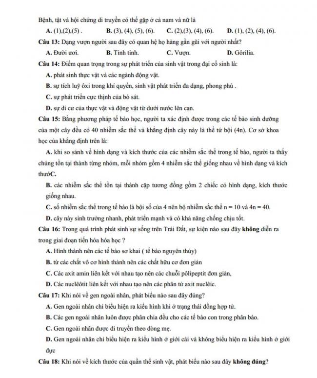 Đề thi thử môn Sinh thptqg năm 2018 trường Chuyên Hà Giang – Hà Giang trang 3