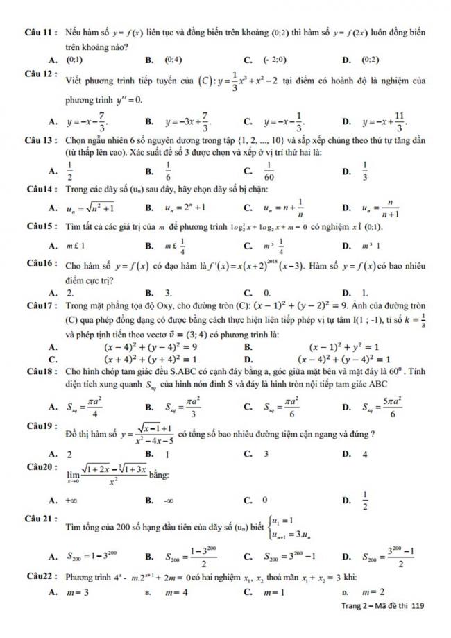 Đề thi thử môn Toán thptqg năm 2018 trường Ngô Quyền - Quảng Ninh lần 1 trang 2