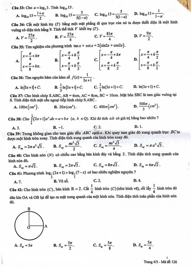 Đề thi thử môn Toán thptqg năm 2018 trường Phan Châu Trinh - Đà Nẵng lần 1 trang 4