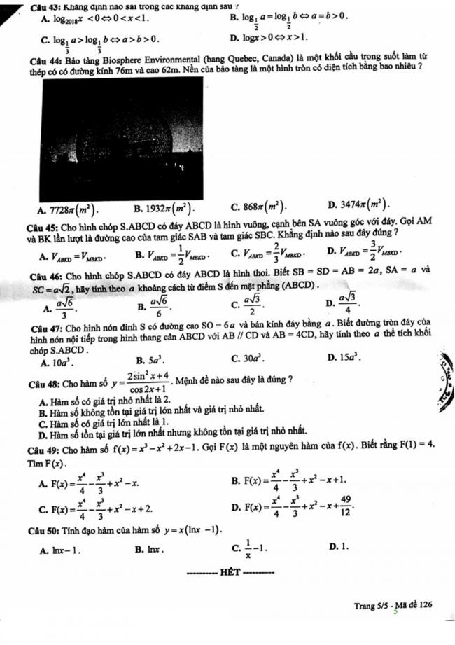 Đề thi thử môn Toán thptqg năm 2018 trường Phan Châu Trinh - Đà Nẵng lần 1 trang 5