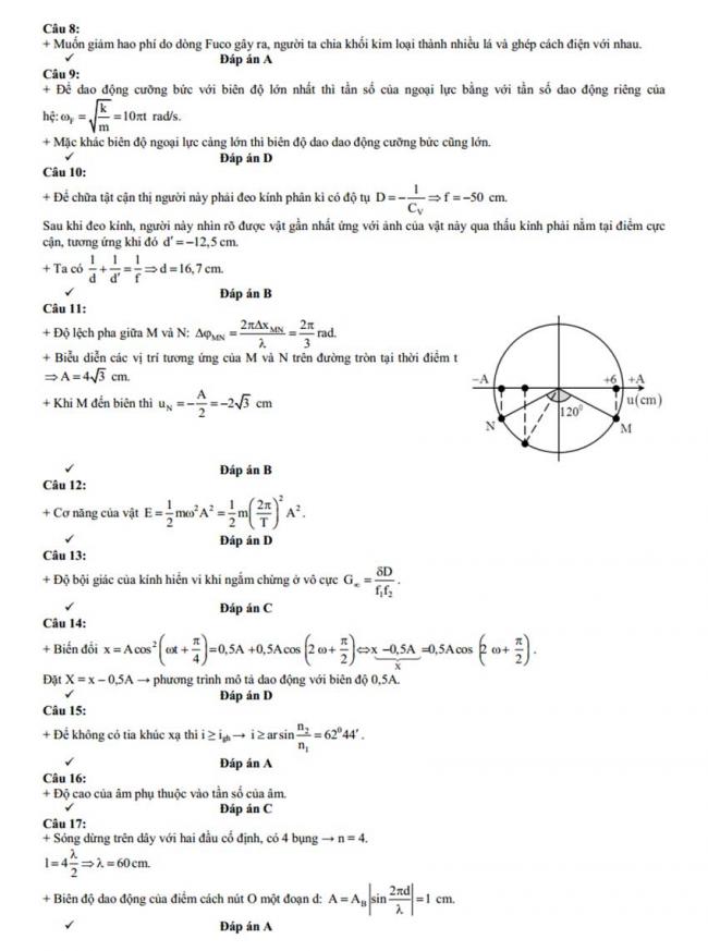 Đáp án Đề thi thử môn Lý thptqg năm 2018 trường chuyên Thái Bình 2