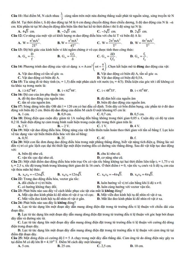 Đề thi thử môn Lý thptqg năm 2018 trường chuyên Thái Bình 1