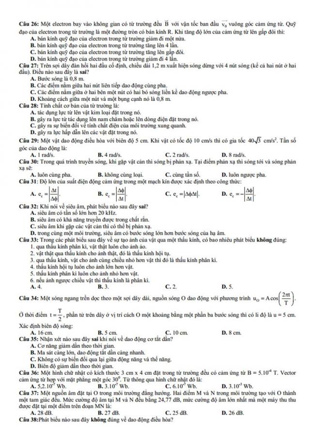 Đề thi thử môn Lý thptqg năm 2018 trường chuyên Thái Bình 2