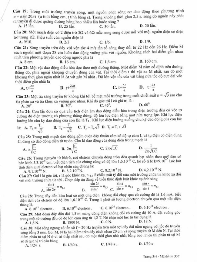 Đề thi thử môn Lý thptqg năm 2018 trường Hàn Thuyên – Bắc Ninh 2