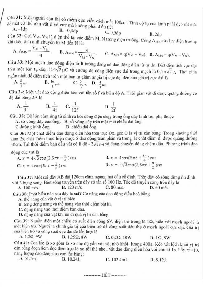Đề thi thử môn Lý thptqg năm 2018 trường Hàn Thuyên – Bắc Ninh 3