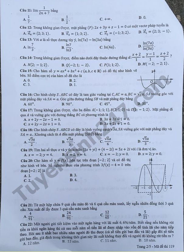 đề toán mã 119 thi thpt quốc gia 2018 trang 2